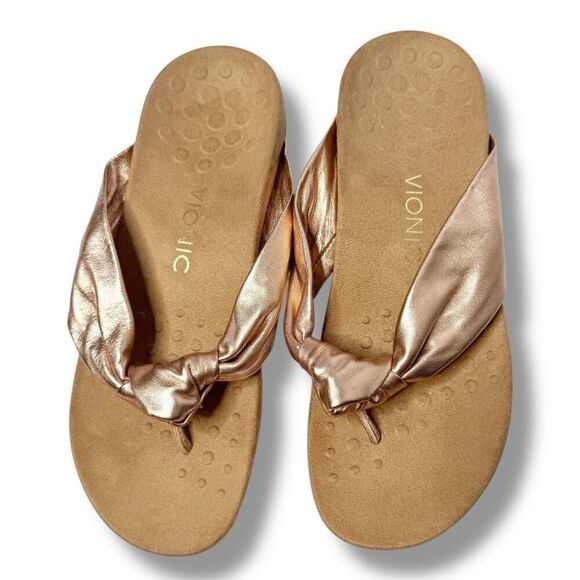 Vionic Rest Pippa Toe Post Sandals Leather Knot Flip Flops Orthotic Support Sz 8 - Picture 3 of 8